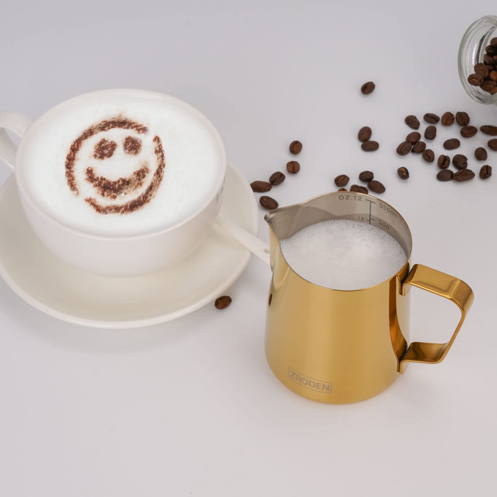 Milk Frothing Pitcher, 12Oz Espresso Steaming Pitchers Stainless Steel Milk Coffee Cappuccino Barista Steam Pitchers Milk Jug Cu