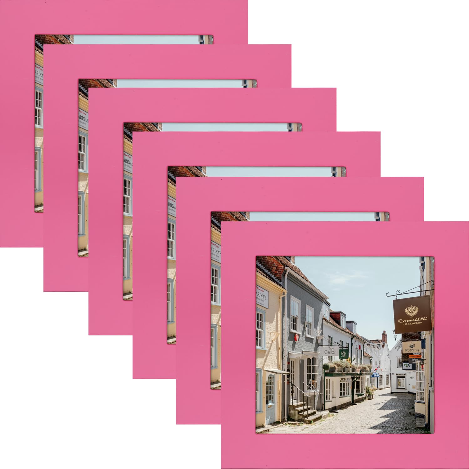 4x4 Pink Picture Frames Square Classic Natural Wood 6 Pack for Wall Mounting and Tabletop Display