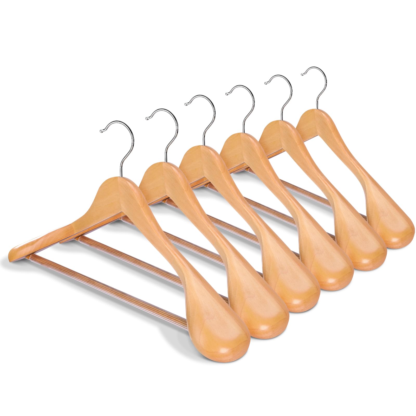 House Day Wide Shoulder Wooden Hangers, Suit Hangers With Non Slip Pants Bar, Smooth Finish 360    Swivel Hook High-Grade Solid