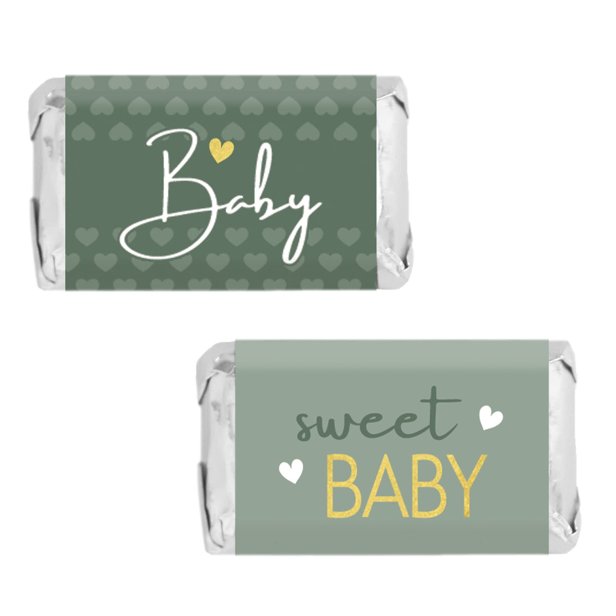 Green And Gold Baby Shower Mini Chocolate Candy Bar Wrapper Labels - Sweet Baby Greenery Party Favor Stickers - 45 Count