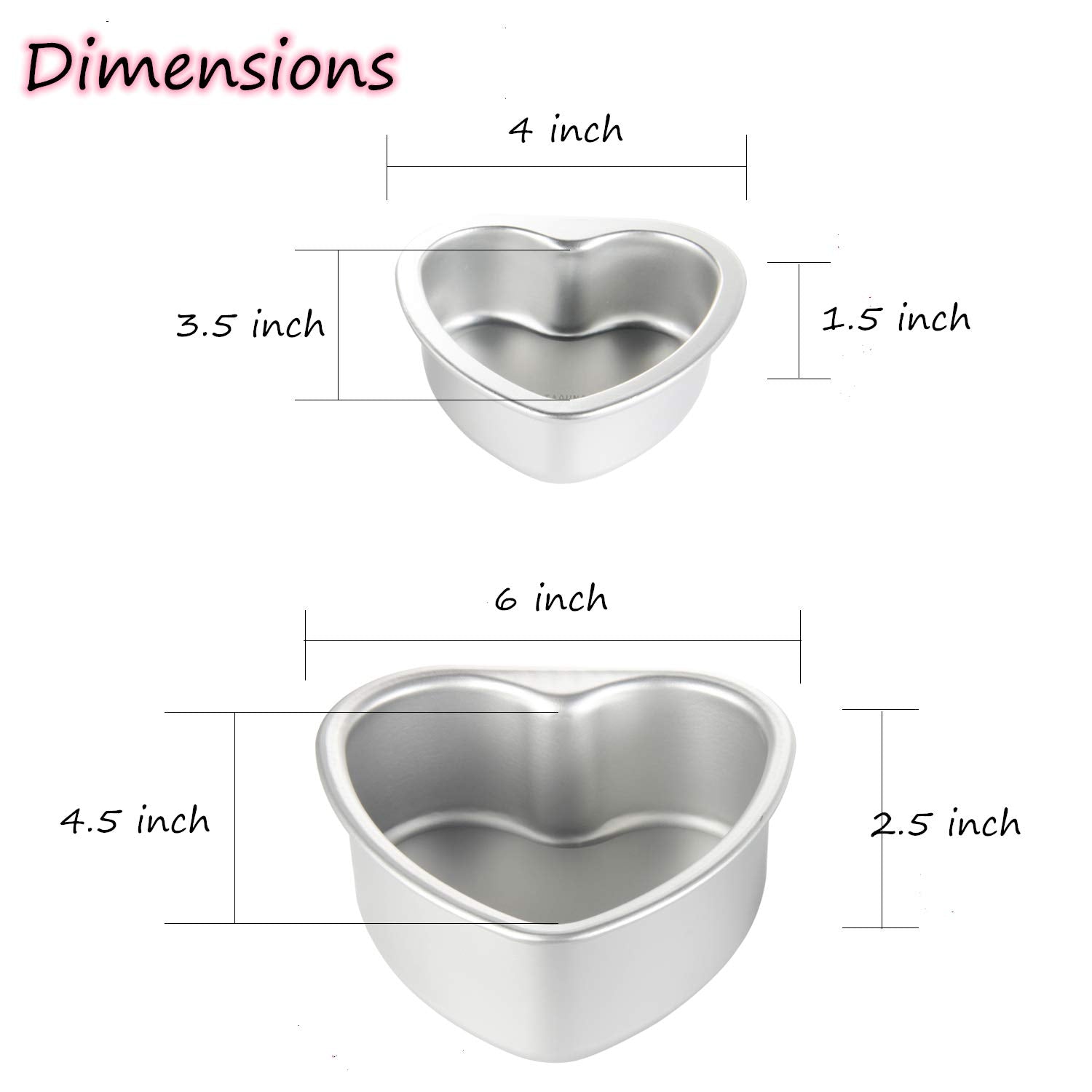 Taounoa Heart Shaped Cake Pans For Valentine'S Day And Home Baking, 4 Inch And 6 Inch Set Of 2, Aluminum Cake Pans With A Remova