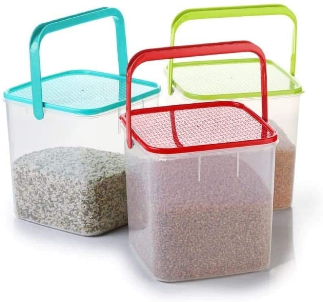 Makekartz.Com 5 Kg Plastic Storage Container Square Kitchen Storage Air Tight Container With Handle For Rice, Flour, Food Grain,