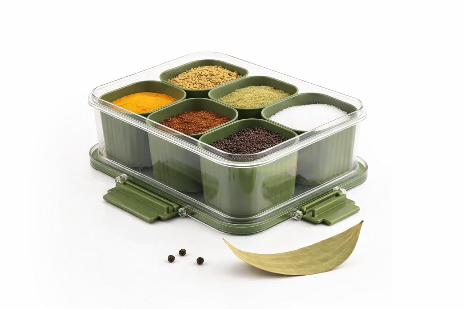 Neevanta Multipurpose 6In1 Masala Box For Kitchen BpaFree Plastic 6Section Storage Container | Transparent Airtight Lid | Fo