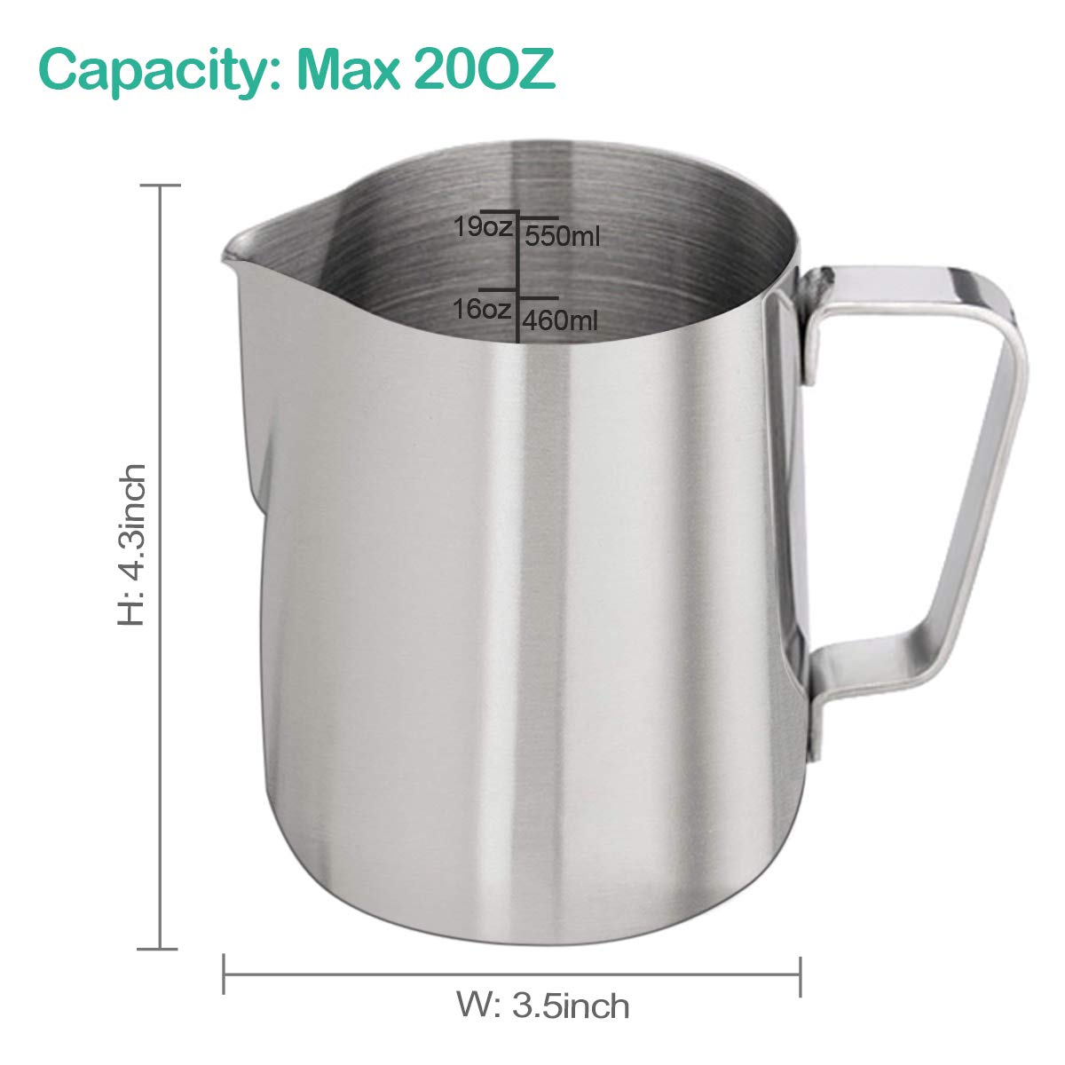 Milk Frothing Pitcher, Enloy 20 Oz Stainless Steel Creamer Frothing Pitcher, Perfect For Espresso Machines, Milk Frothers, Latte