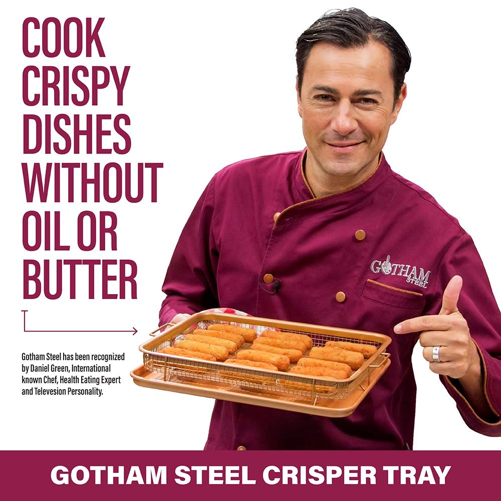 Gotham Steel Air Fryer Tray, 2 Piece Nonstick Copper Crisper Air Fry Basket For Convection Oven, Also Great For Baking & Crispy