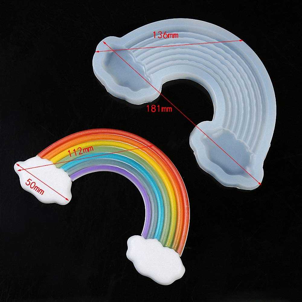 Large Size Rainbow Cake Fondant Mold, Rainbow With 2 Clouds Silicone Mold For Chocolate Gum Paste Sugar Craft Cake Topper Decora