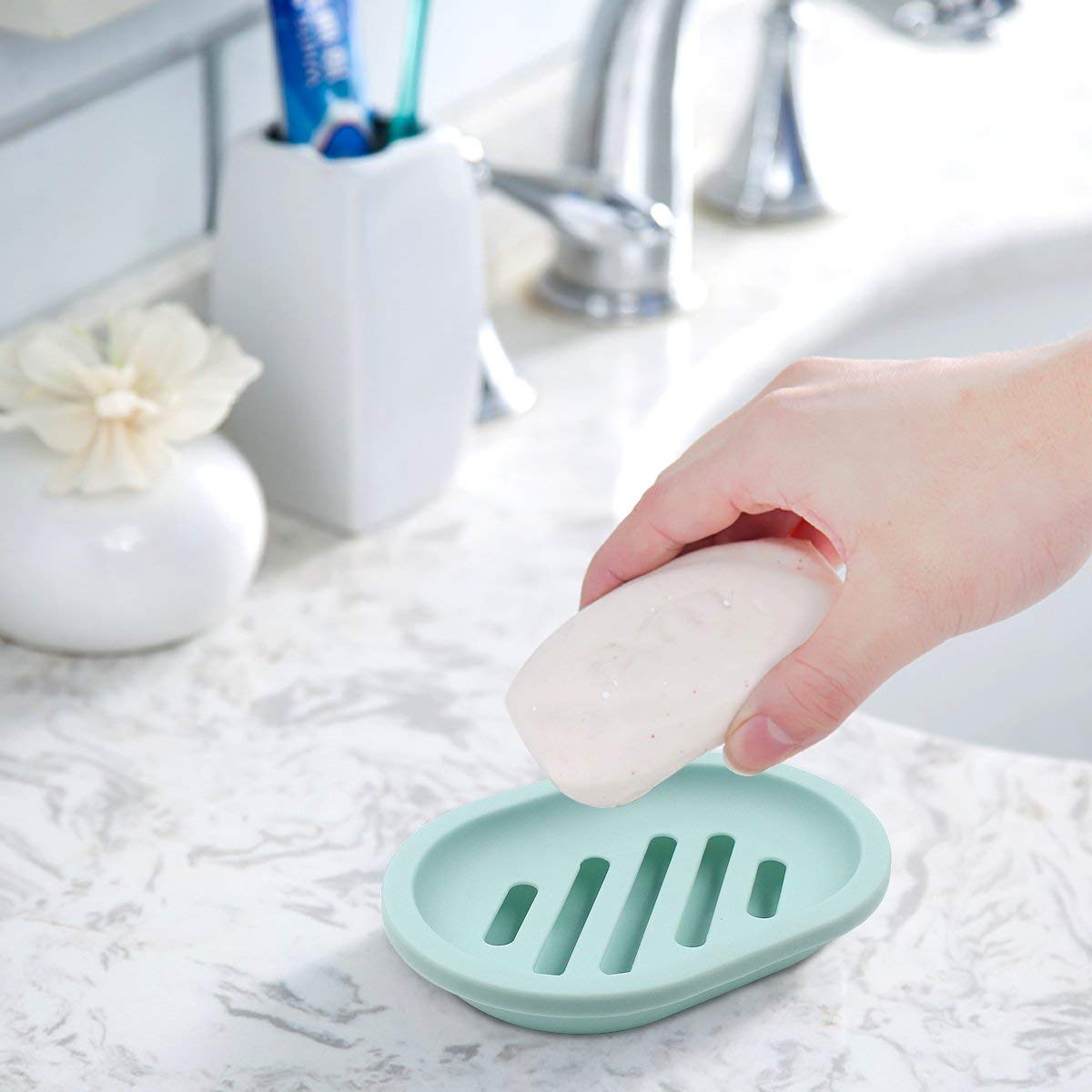 Topsky 2-Pack Soap Dish With Drain, Soap Holder, Soap Saver, Easy Cleaning, Dry, Stop Mushy Soap (Green)