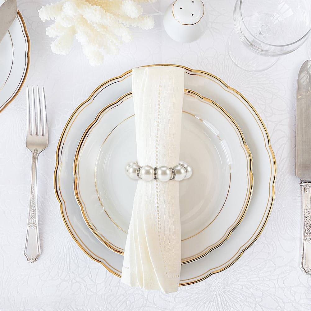 Pearl Napkin Rings Set Of 30, Round Napkin Buckles Rhinestone Napkin Rings Holders Elastic Spring Beaded Serviette Rings Buckle
