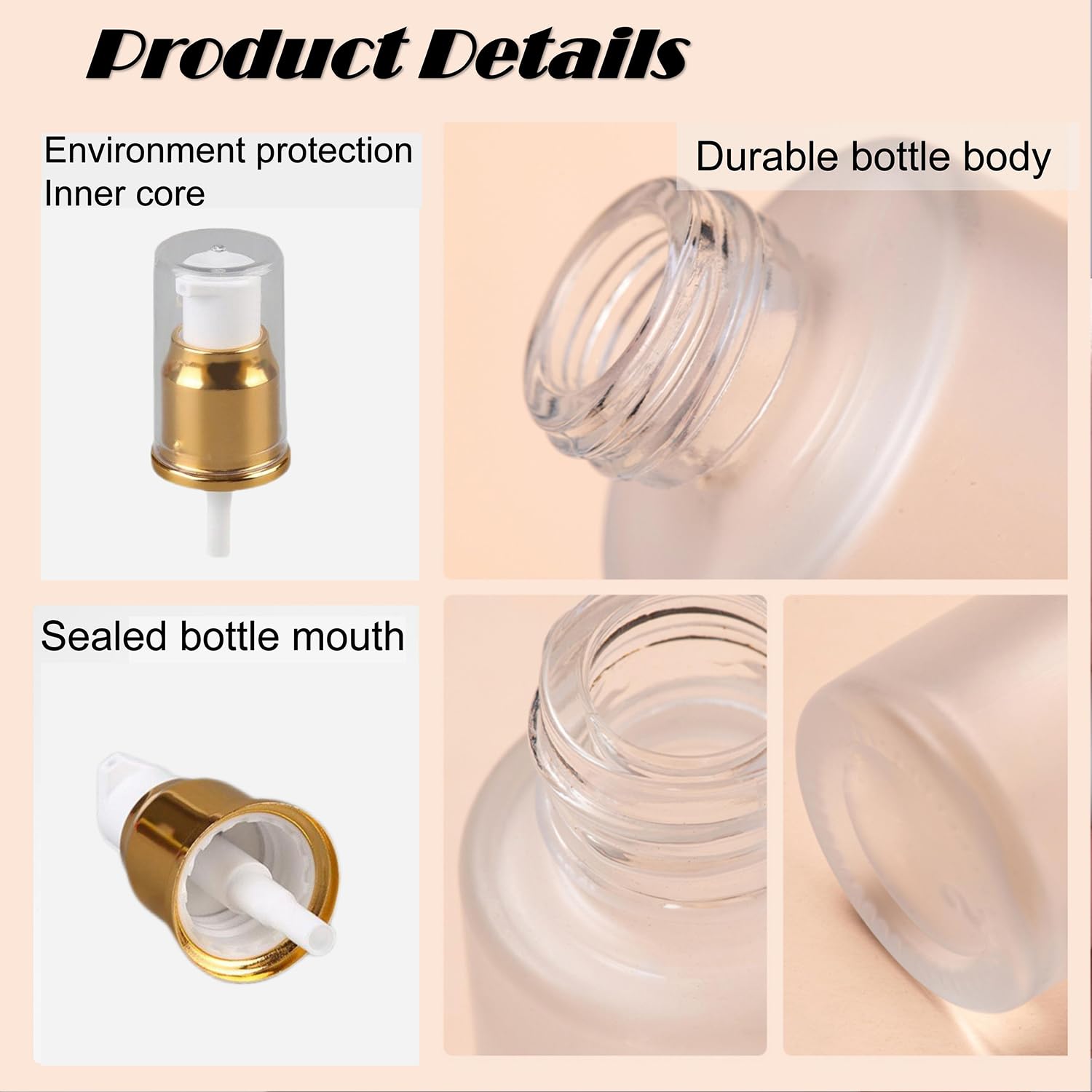 Doromy 6Pcs Refillable Frosted Glass Lotion Pump Bottles Empty Comestic Bottles Travel Containers 20Ml/0.67Oz With Pump Dispense