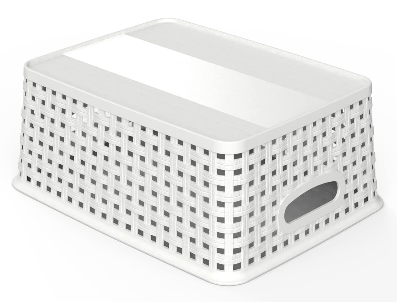 Woven Plastic Storage Baskets, 6 Pack White Weave Bins Organizer, 10.1'' X 7.55'' X 4.1''