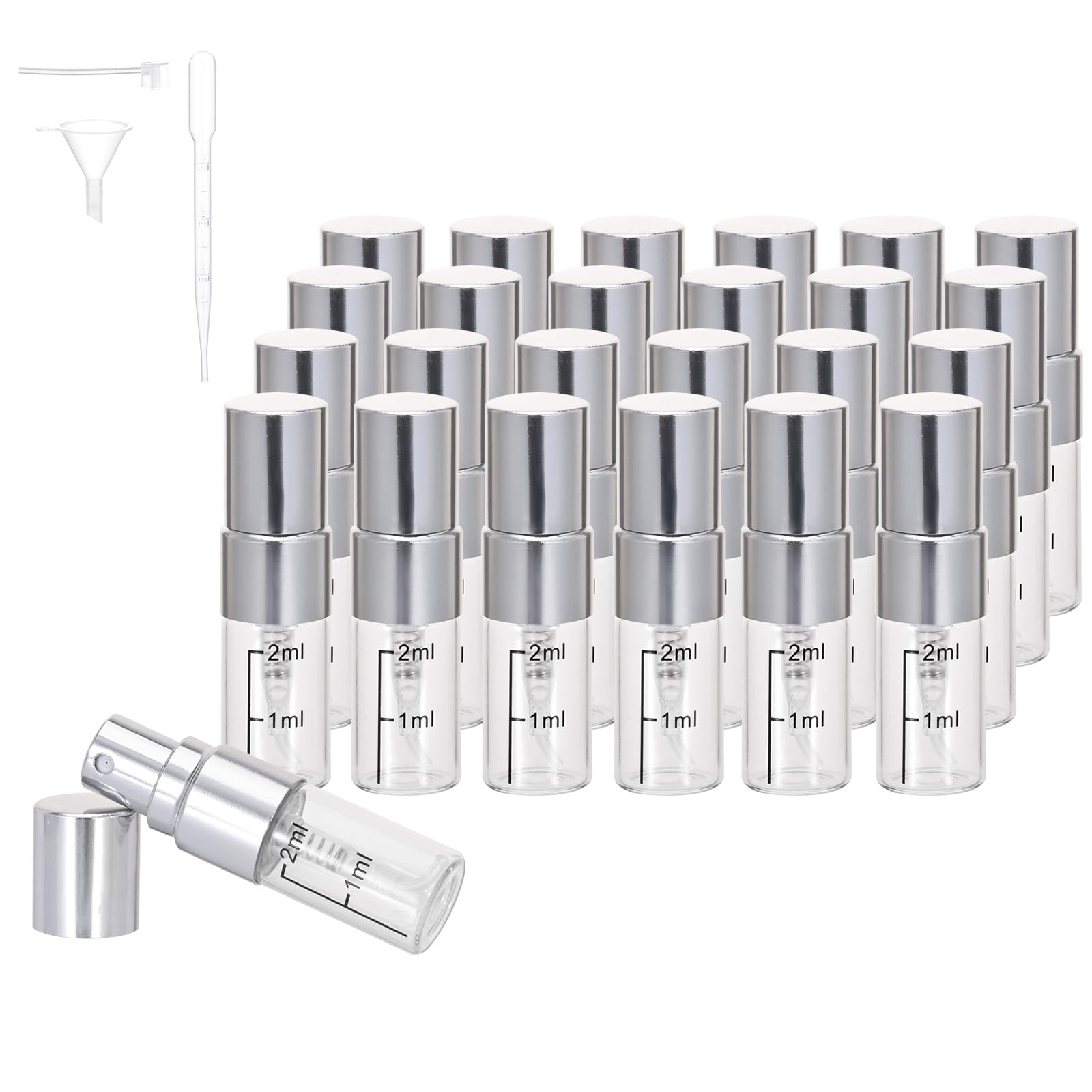 Beomeen 24Pcs 2Ml Clear Glass Perfume Travel Refillable Spray Bottles, Mini Perfume Bottle Empty, Portable Cologne Atomizer Spra