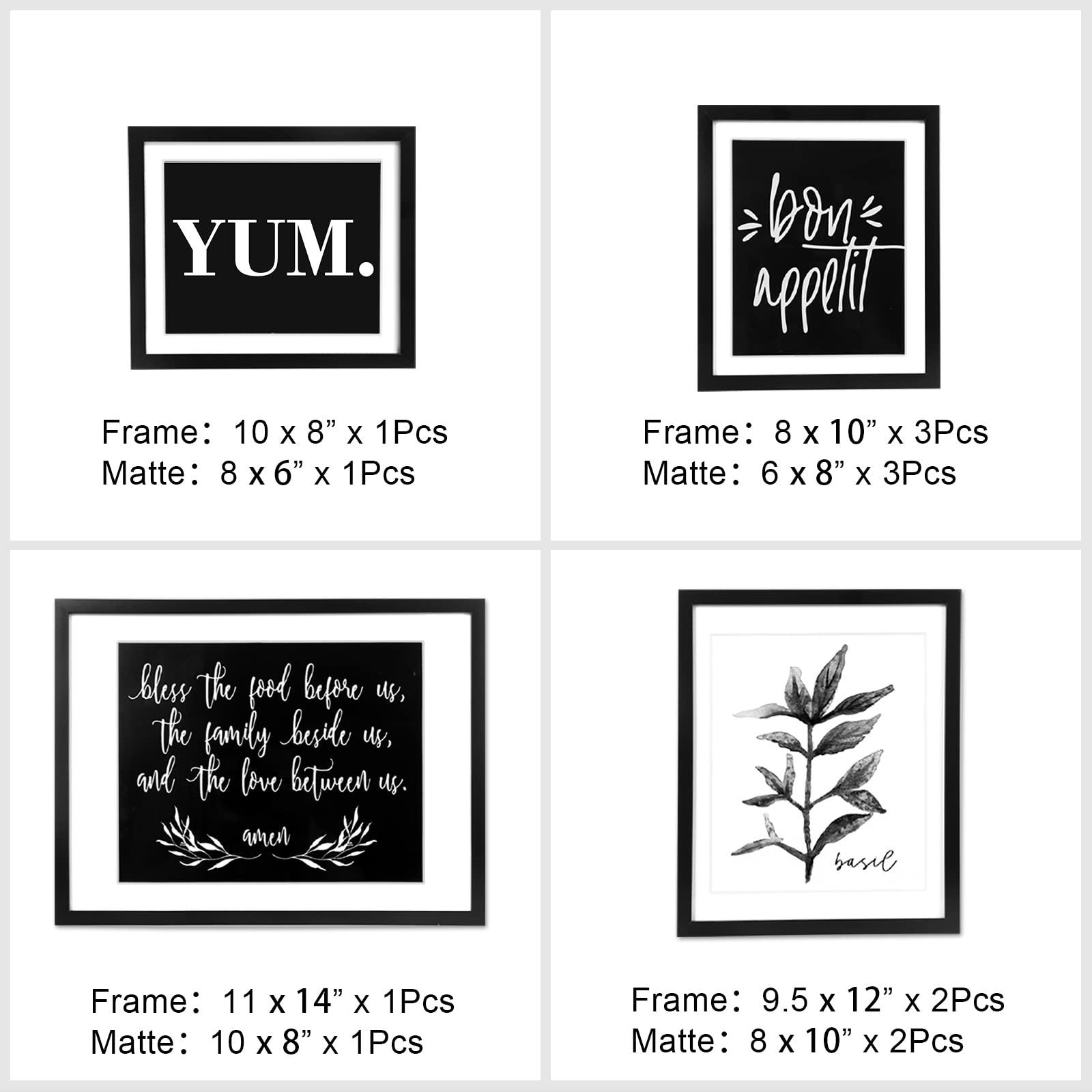 ArtbyHannah 7 Pack Framed Kitchen Wall Art Decor for Dining Room with Black Gallery Wall Frames Sets and Decorative Art Prints for Gallery Wall Kit or Home Decoration Multi Size 12x16 9.5x12 8x9.5