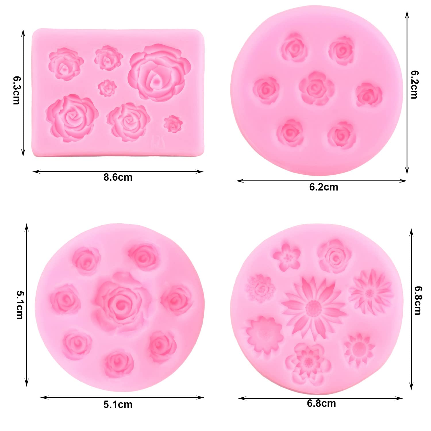 Zixiang Rose Flower Silicone Molds Daisy Flower Fondant Mold For Cake Decorating Cupcake Topper Candy Polymer Clay Chocolate Gum
