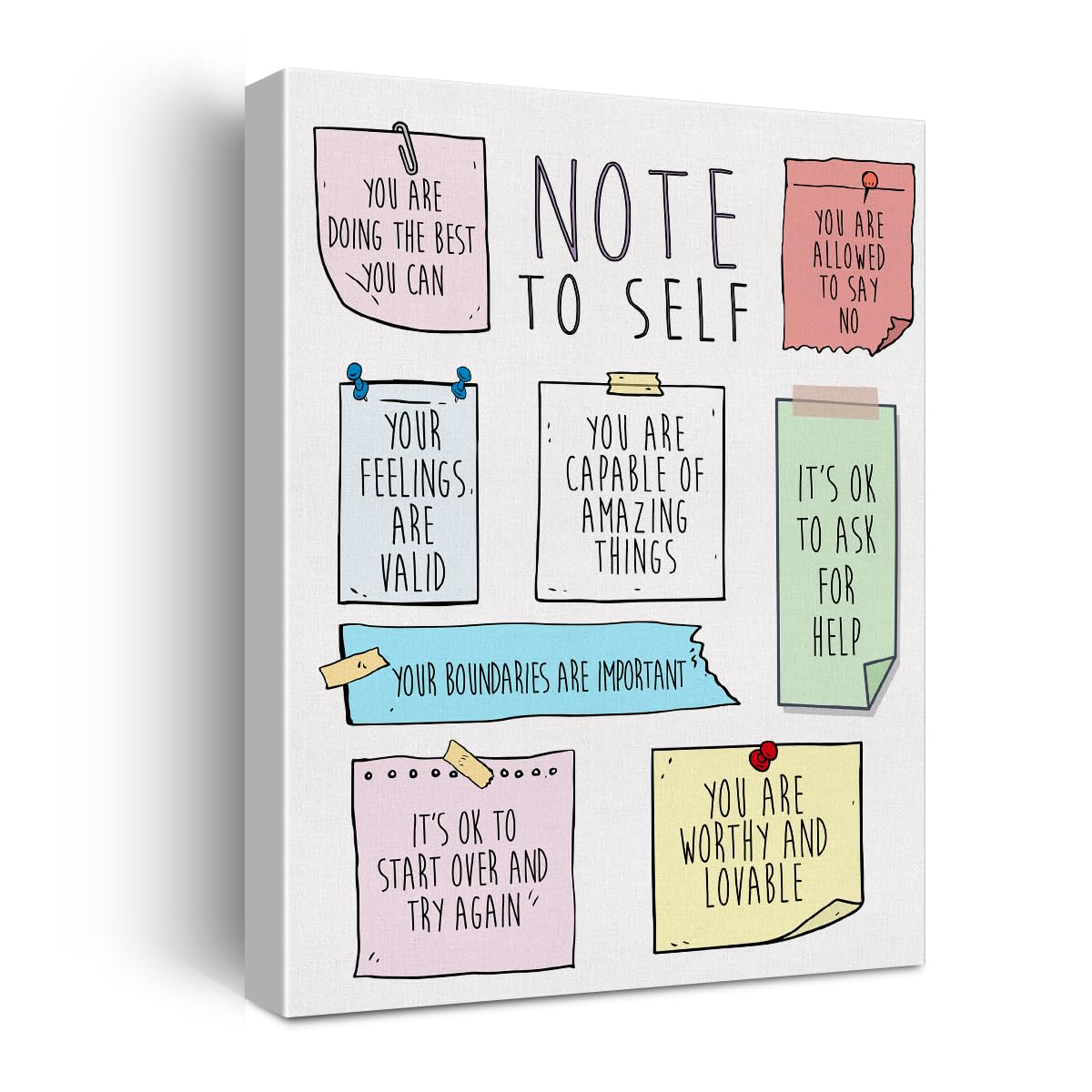 Mental Health Poster Canvas Wall Art For Therapy Office Decor - Positive Affirmations Note To Self Canvas Print Wall Art Paintin