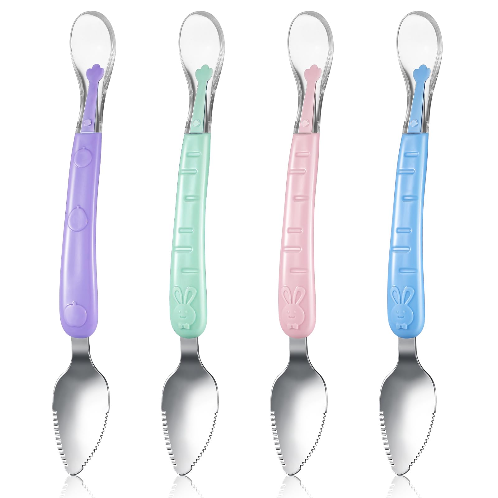 Lallisa 4 Pcs Double Head Baby Silicone Food Spoon Baby Fruit Scraping Mud Spoon Soft Feeding Food Scraper for Infants Fruit Fee