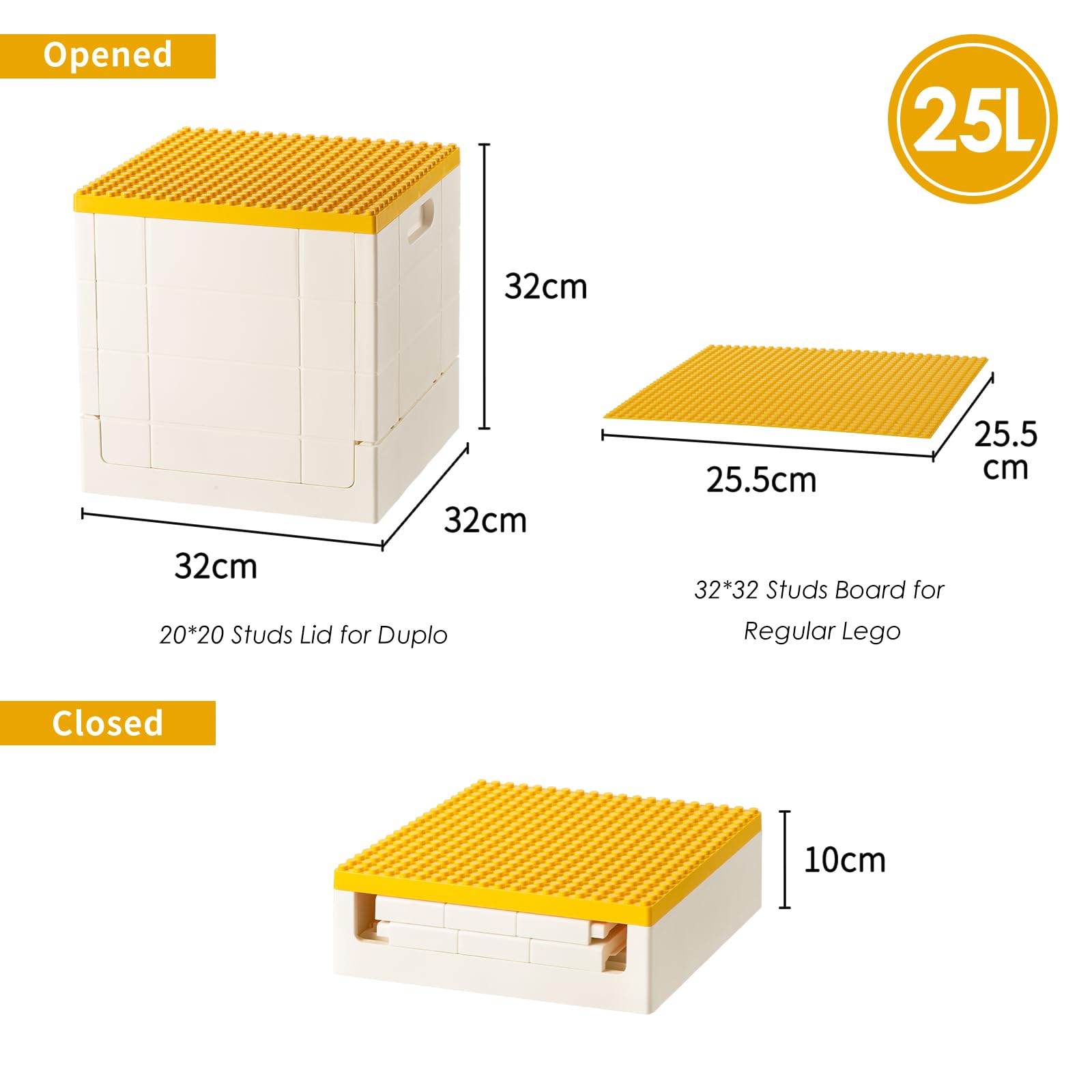 Shimoyama Folding Storage Box With Building Baseplate Lid, 26 Qt. Collapsible Toy Organizer For Duplo Blocks, 25L Bolck Bins For