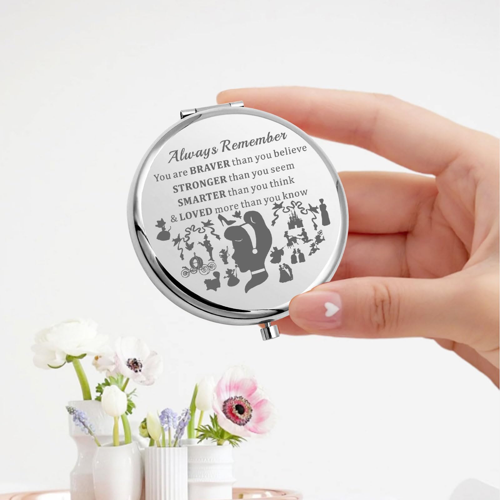 Keychin Princess Blue Dress Pocket Fairy Tale Fans Gifts You Are Braver Stronger Smarter Than You Think Compact Mirror For Women