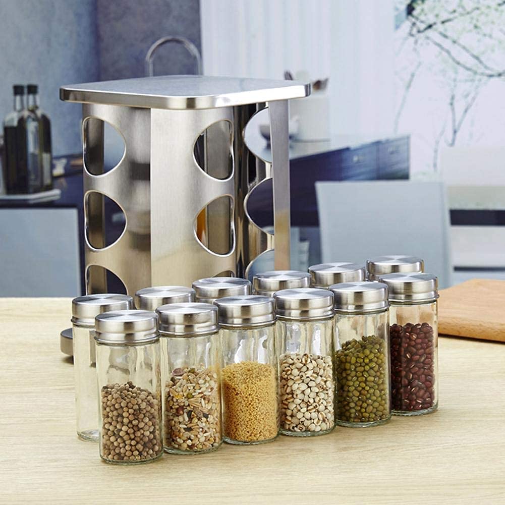 Matiko Spice Jar Rack Revolving Rotating Countertop, Spice Organizer, Seasoning Set, Spice Carousel Stainless Steel Stand Storag