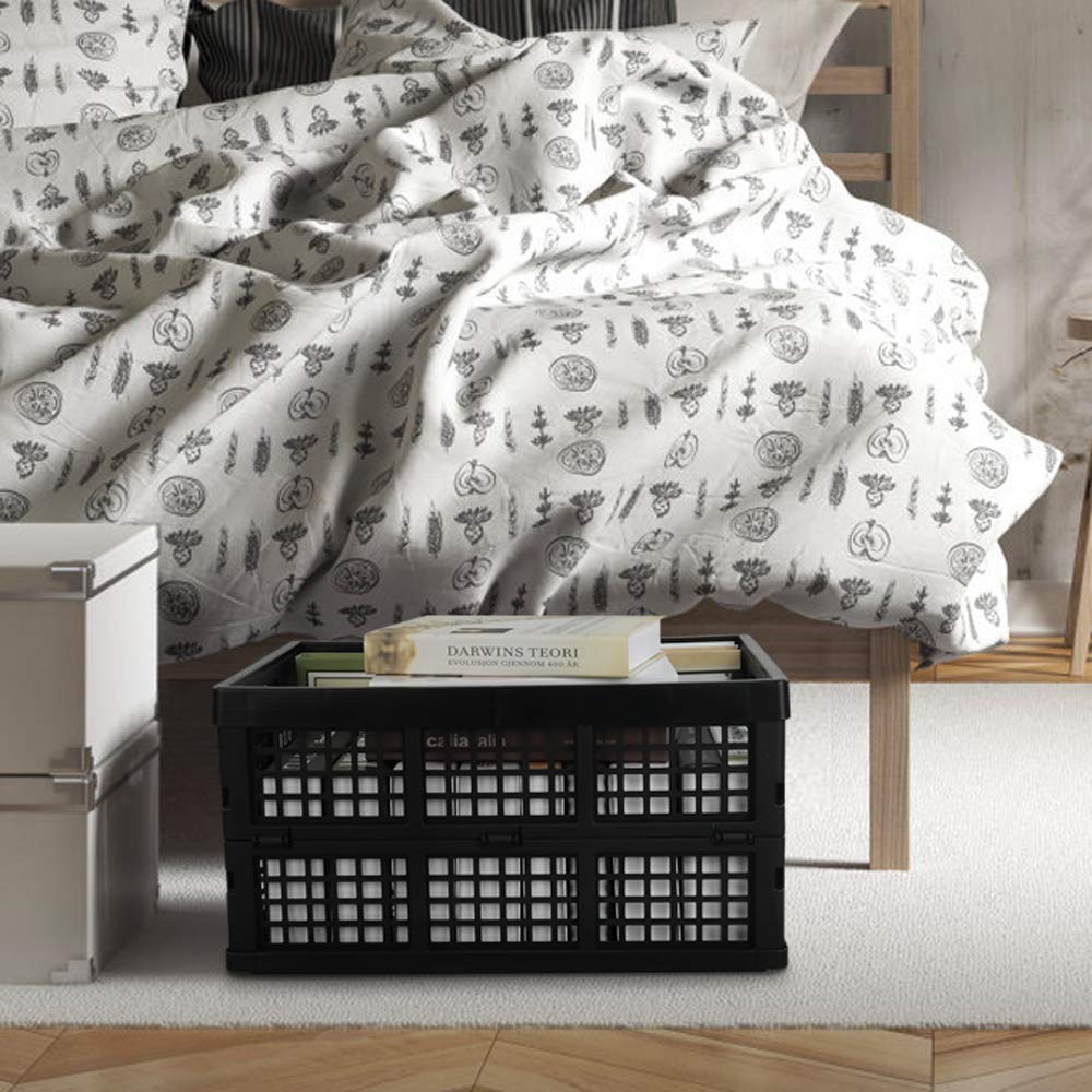 Saedy 16 Liter Black Folding Storage Crates, Collapsible Crate Plastic Basket Bins, 2 Packs