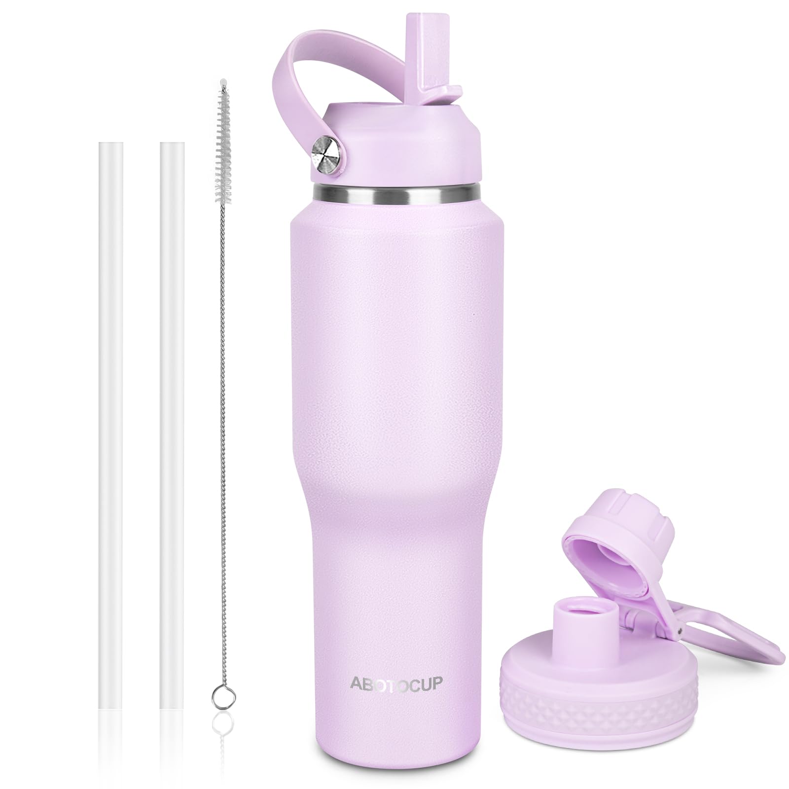 ABOTOCUP 32oz Insulated Water Bottle, Fit in Any Car Cup Holder, Water Bottle with Straw Lids, Stainless Steel Insulated Water F