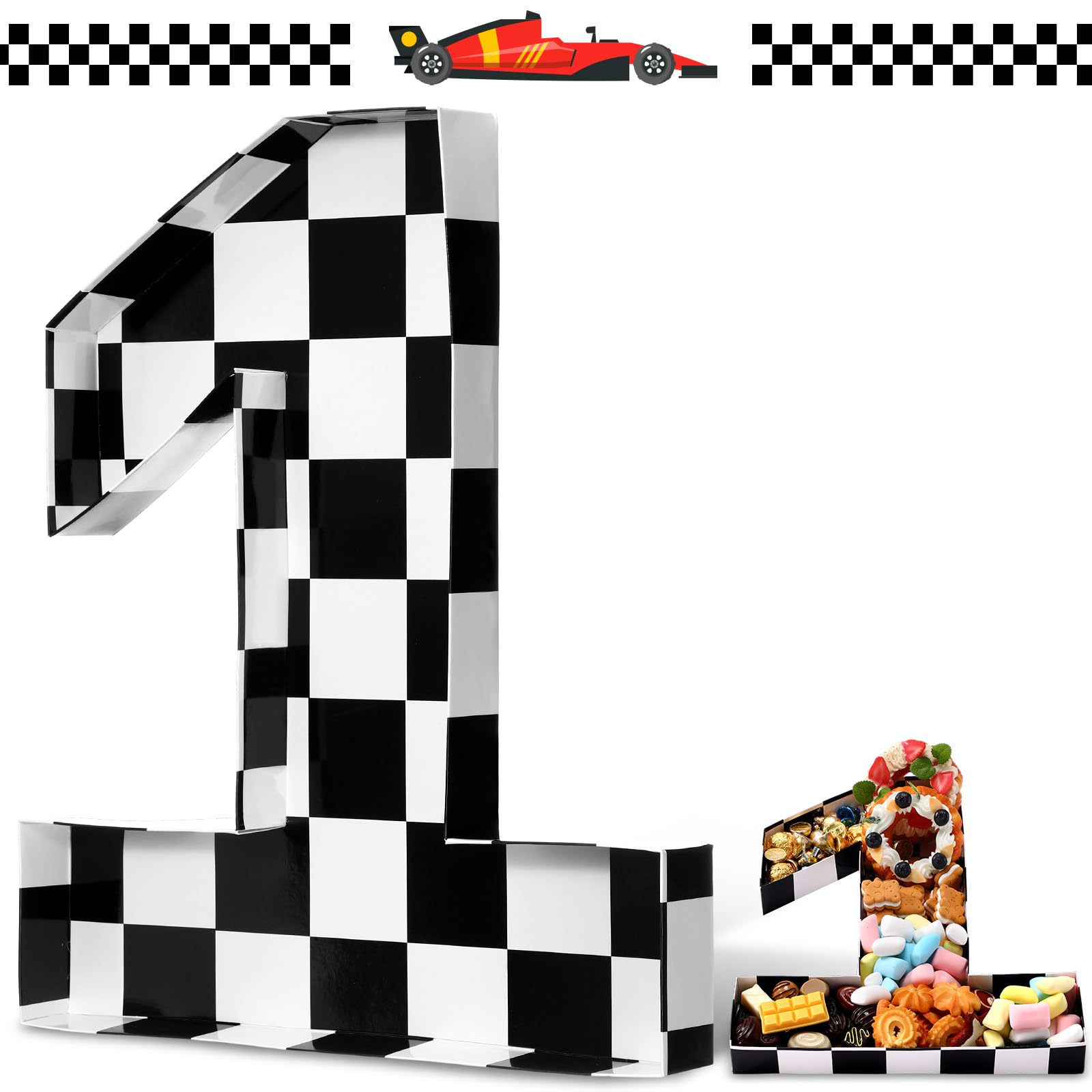 Mifoci 13.7 Race Car Cardboard Fillable Number Box for Charcuterie Fast Birthday Party Decor 1st 2nd 3rd 5th Number Shaped Box B