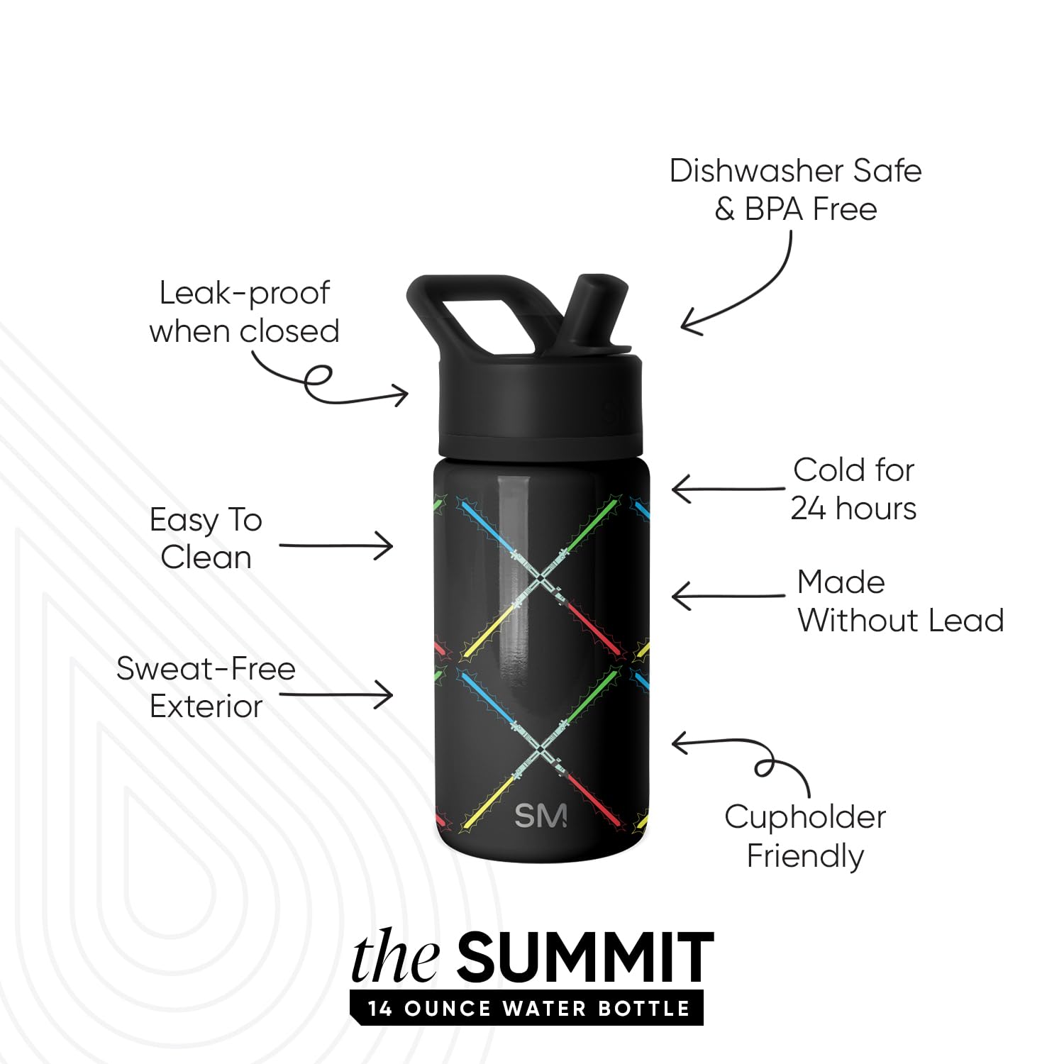 Simple Modern Kids Summit Water Bottle with Straw Lid | Star Wars 14oz Stainless Steel Cup Insulated Tumbler for Boys, Girls, Sc