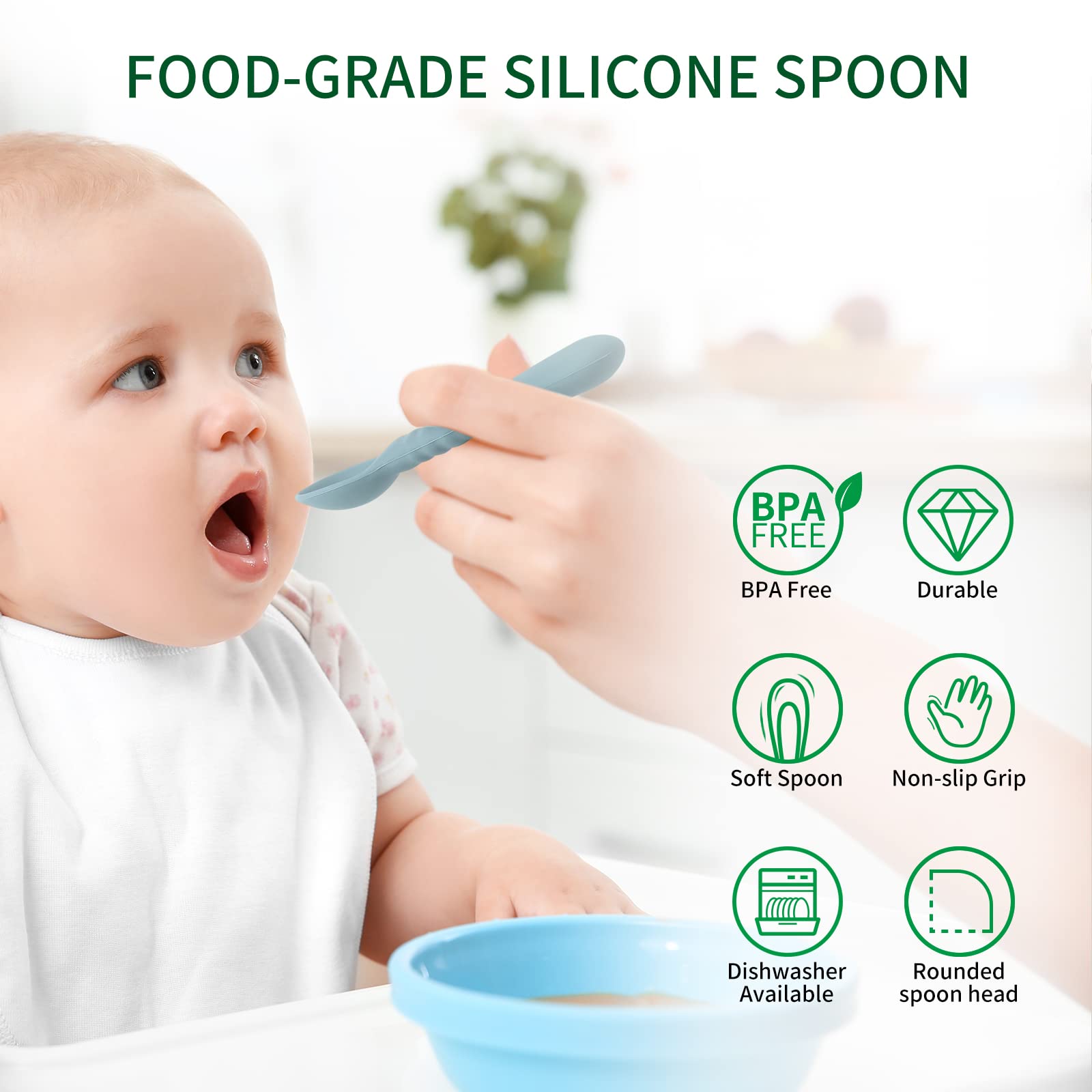 Me.Fan Silicone Baby Feeding Spoons [6 Pack] First Stage Baby Infant Spoons - Baby Utensils Soft Training Spoon Self Feeding - C