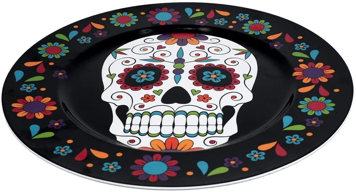 D  A De Los Muertos Day Of The Dead Melamine Sugar Skull Treats Tray - 10.5 Inch X 14.5 Inches