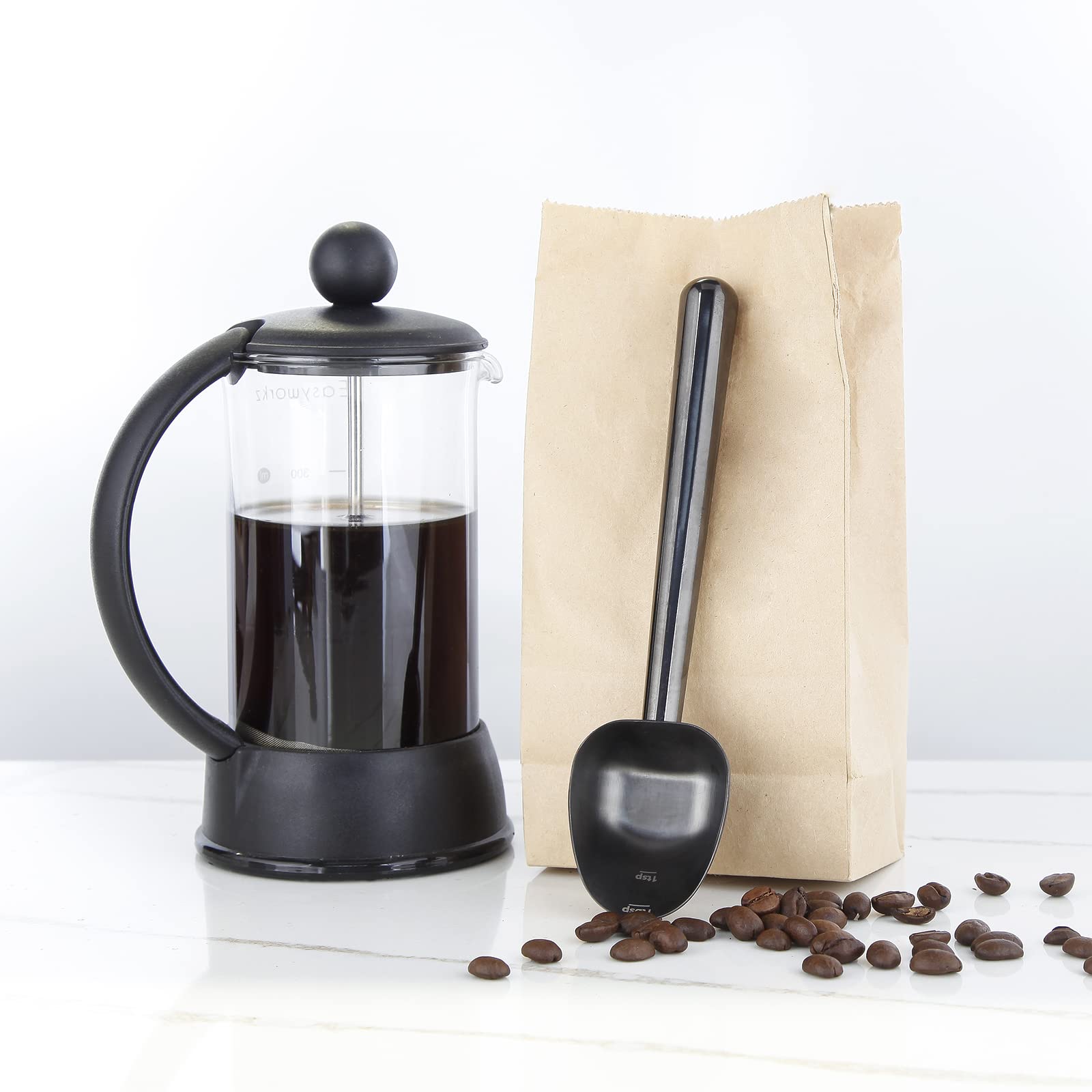 Easyworkz Stainless Steel Long Hollow Handle Coffee Scoop,7G Measuring Spoon For Ground Coffee And Loose Leaf Tea, Gunmetal Blac