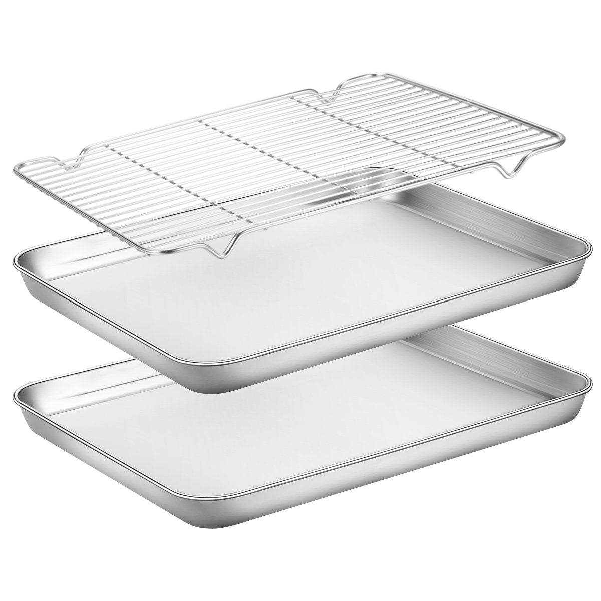 Baking Sheets 2 Pieces With A Rack, Hkj Chef Cookie Sheets And Nonstick Cooling Rack & Stainless Steel Baking Pans & Toaster Ove