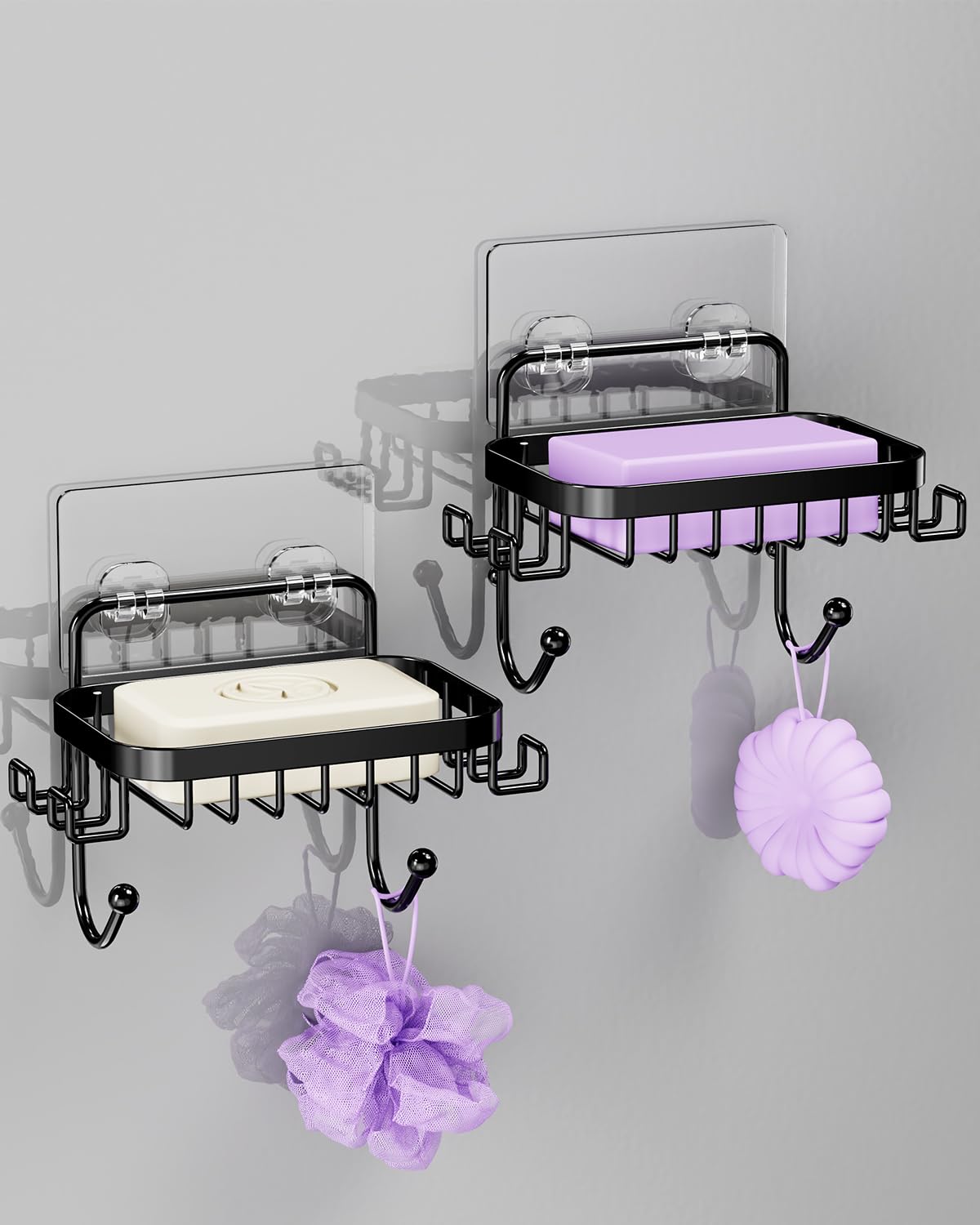 ODesign Soap Dish Holder SUS304 Stainless Steel with 6 Hooks Loofah Bath Sponge Towel Razor Holder for Bathroom Shower Kitchen A