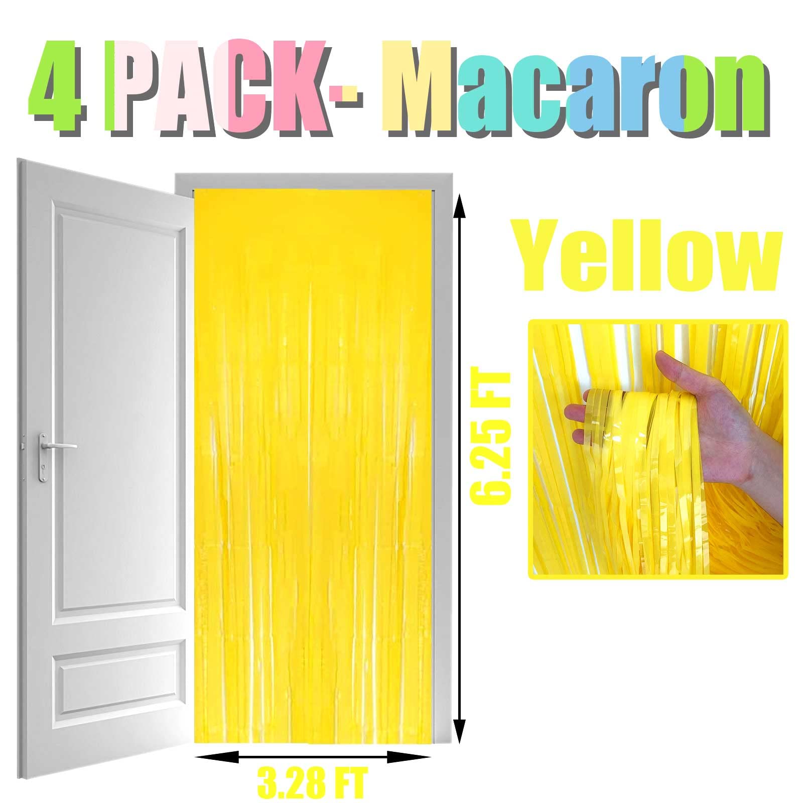 Halloweendecorate 4 Pack Macaron Yellow Foil Fringe Curtain Backdrop, 3.28Ft X 6.56Ft Foil Fringe Streamers Curtains For Party,
