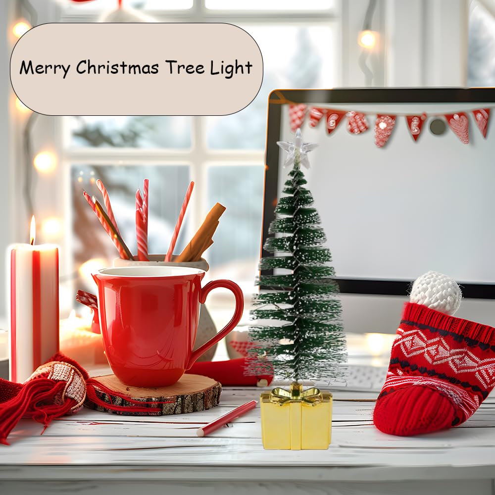 Golden Gift Base Mini Artificial Christmas Tree with Colorful LED String Lights and Star, Tabletop Small Xmas Tree for DIY Chris