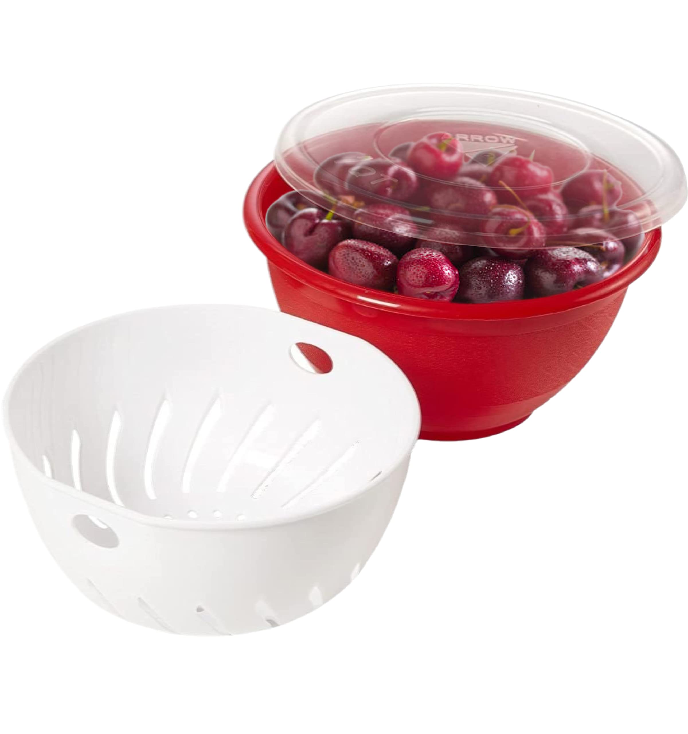 Arrow Home Products Berry Bowl & Berry Colander Set - Fruit Strainer Container With Lid, Rinse Store & Serve - Made In Usa, Dish
