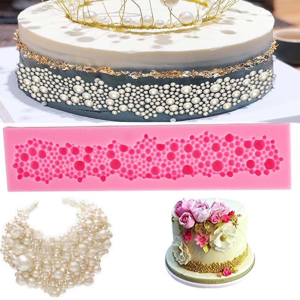 3-Pack Silicone Cake Border Mold Pearl Fonfant Mould Rope Bead Lace Border Mold Chain Mold For Sugar Craft Cupcake Toppers Weddi