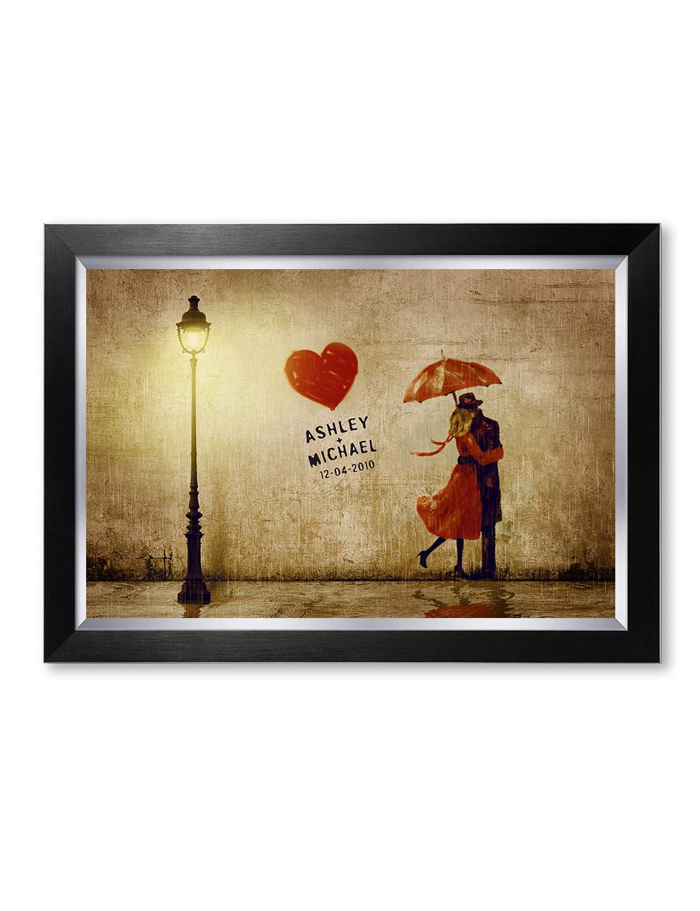 Ipic - Our First Kiss Personalized Framed Artwork For Romantic Anniversary And Wedding Gifts; Picture Size: 24X16, Framed Size: