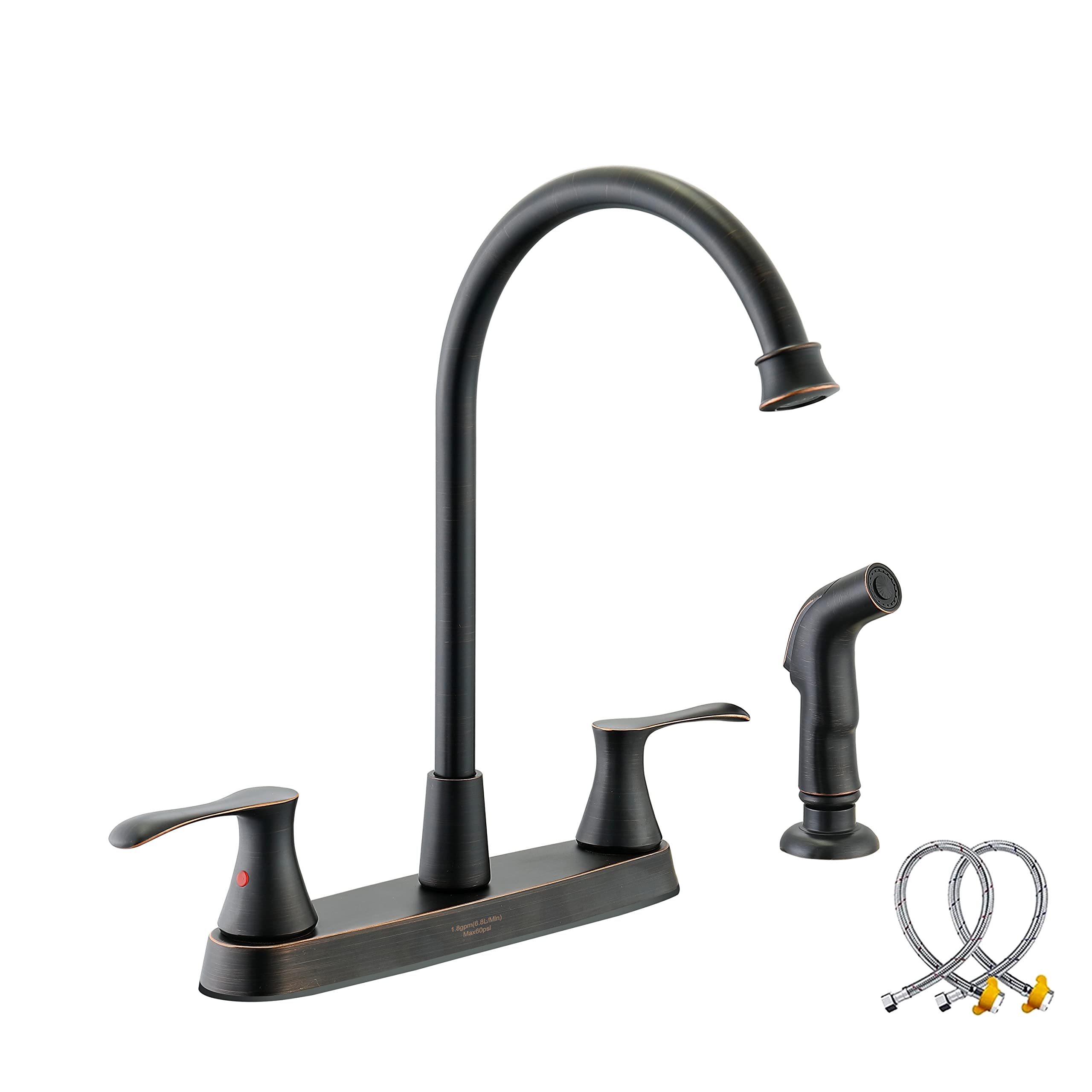 Kirlystone Oil-Rubbed-Bronze Kitchen Faucet With Side Sprayer, Bronze 2-Handle Faucet For 4 Holes Kitchen Sink