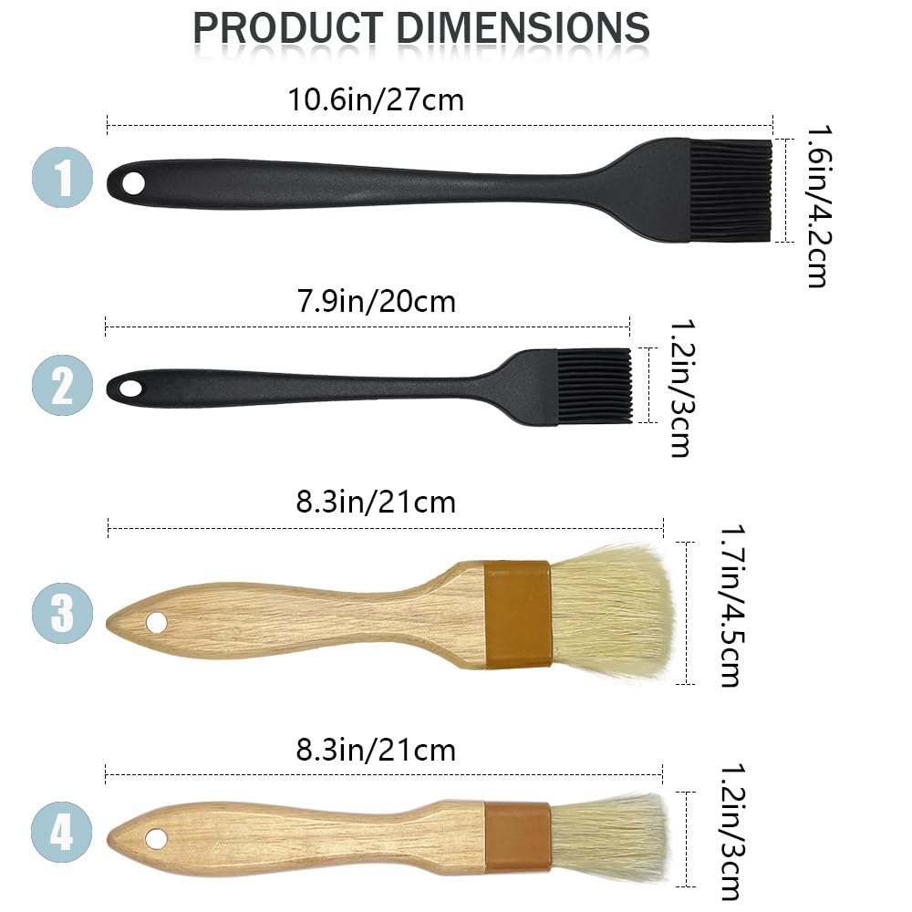 4 Pack Pastry Brush-Basting Brush Pastry Brushes For Baking, Silicone Basting Brush, Basting Oil Brush With Boar Bristles And Be