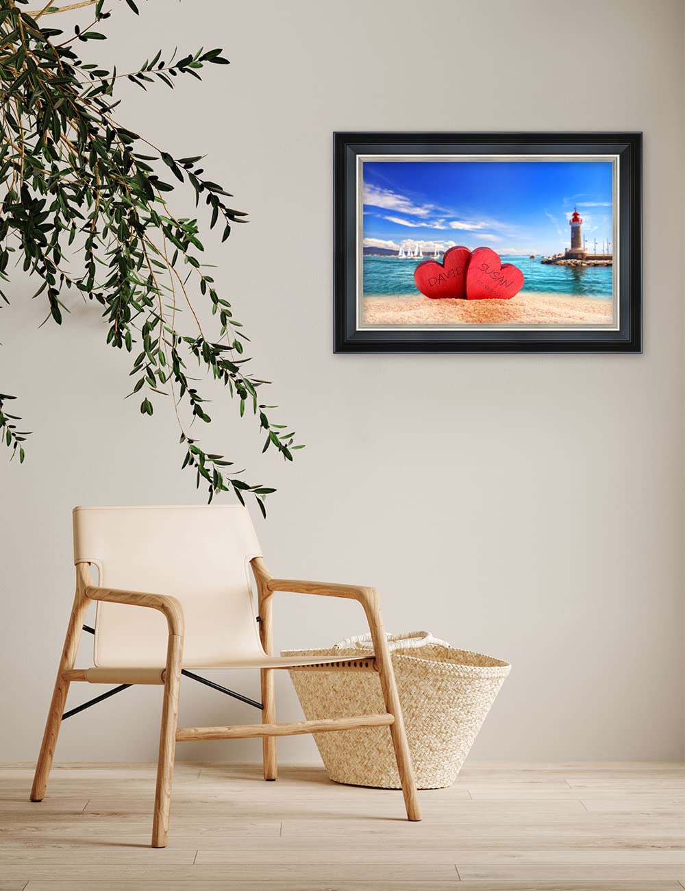 Ipic - Beach Lovers, Personalized Framed Wall Art With Names And Date On, Giclee Prints With Solid Wood Frame, Customized Gift A