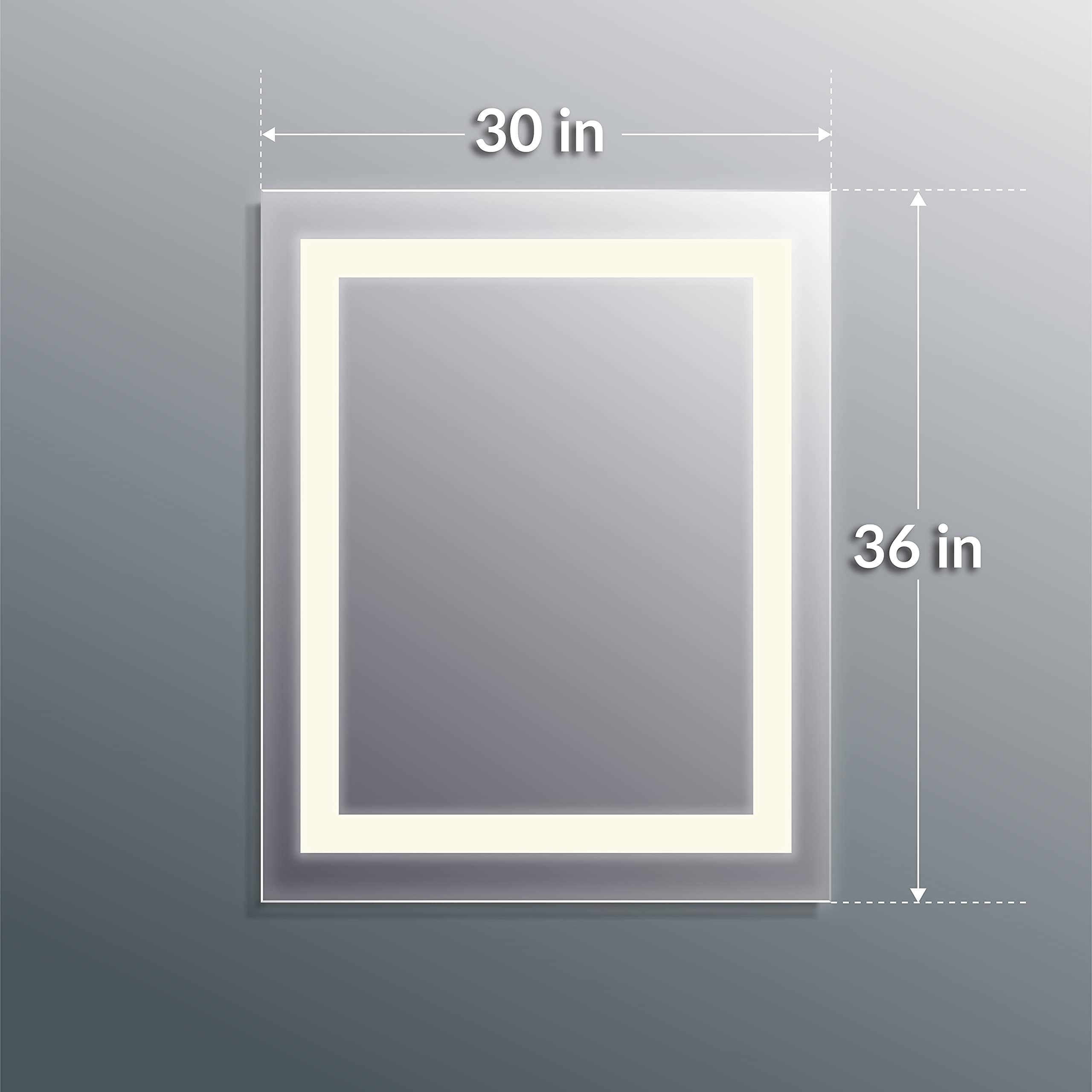Homewerks 100153 30x36 inches LED Bathroom Mirror Wall Mounted Frameless Anti-Fog Light 800 Lumen Bright White 5000 Kelvin  Single Color