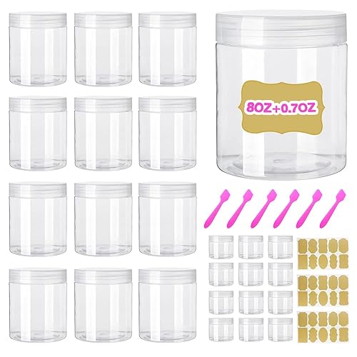 Amorix 8Oz Clear Plastic Jars With Lids 8 Oz Plastic Containers With Lids + 20G Sample Containers (Set Of 24) Airtight Container