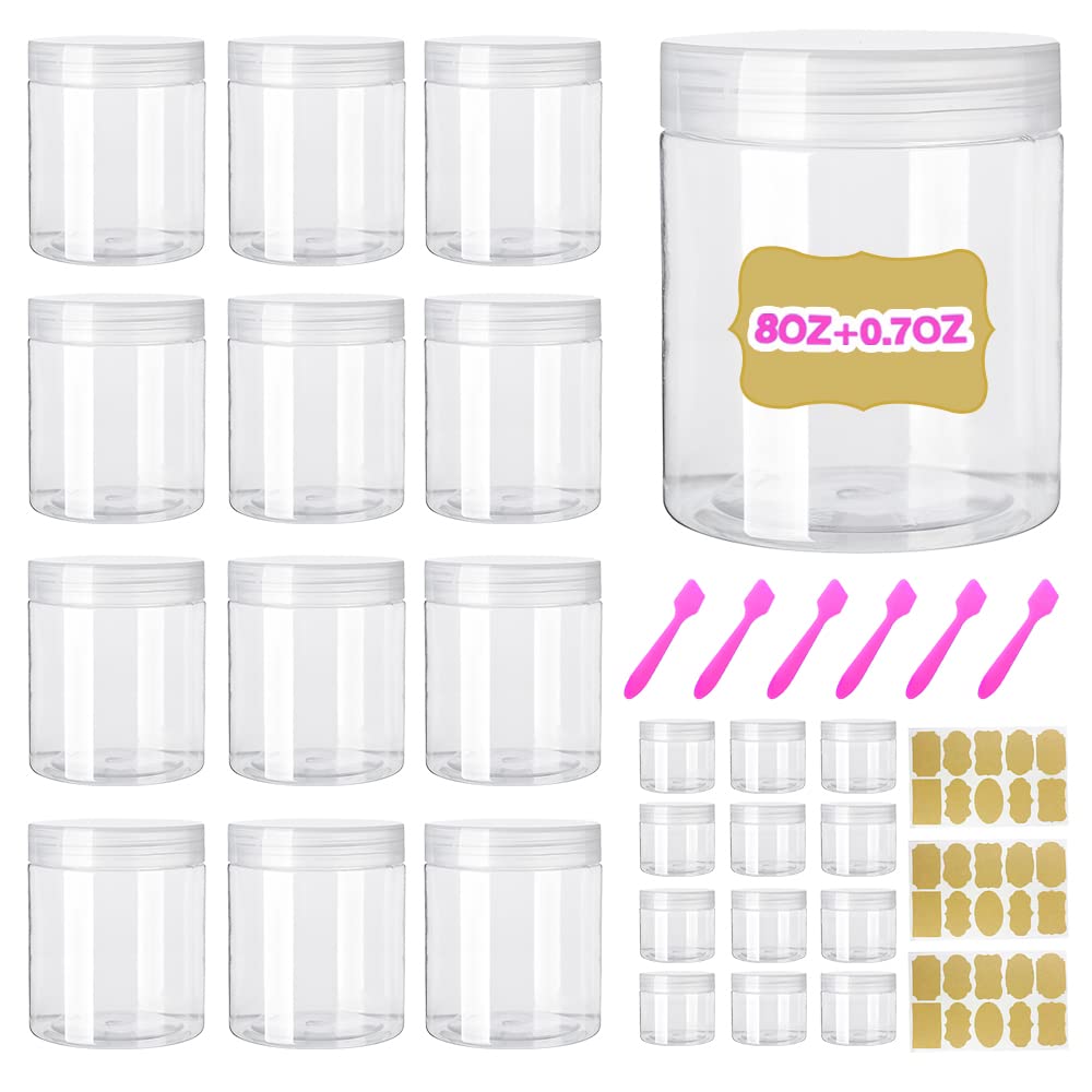 Amorix 8Oz Clear Plastic Jars With Lids 8 Oz Plastic Containers With Lids + 20G Sample Containers (Set Of 24) Airtight Container