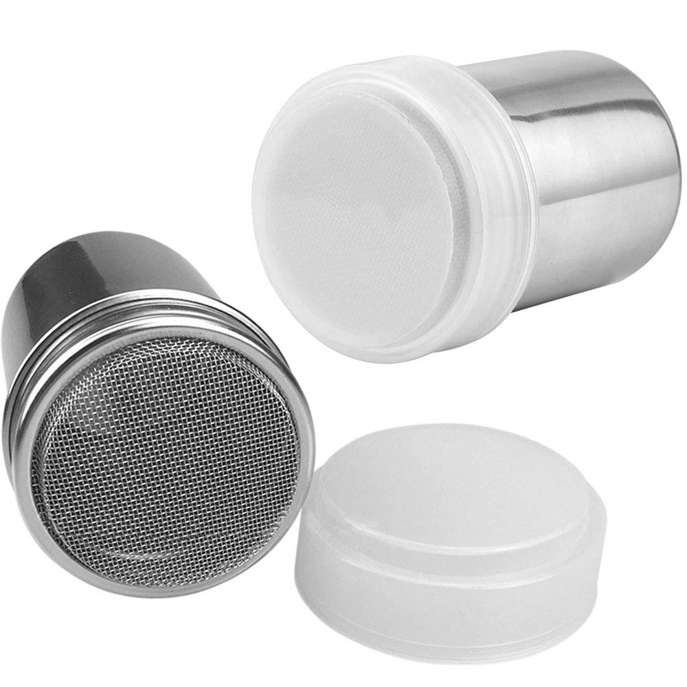 Onwon 2 Pieces Powder Sugar Shaker With Lid - Stainless Steel Fine Mesh Shaker Cinnamon Icing Sugar Powder Cocoa Flour Chocolate