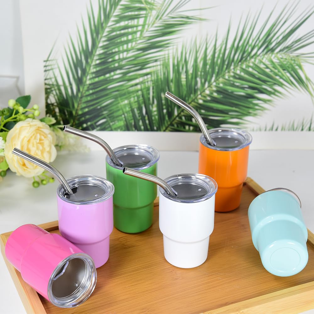Agh 3 Oz Mini Tumbler Shot Glass With Straw And Lid Colored Stainless Steel Sublimation Tumblers Double Wall Vacuum Insulated Cu