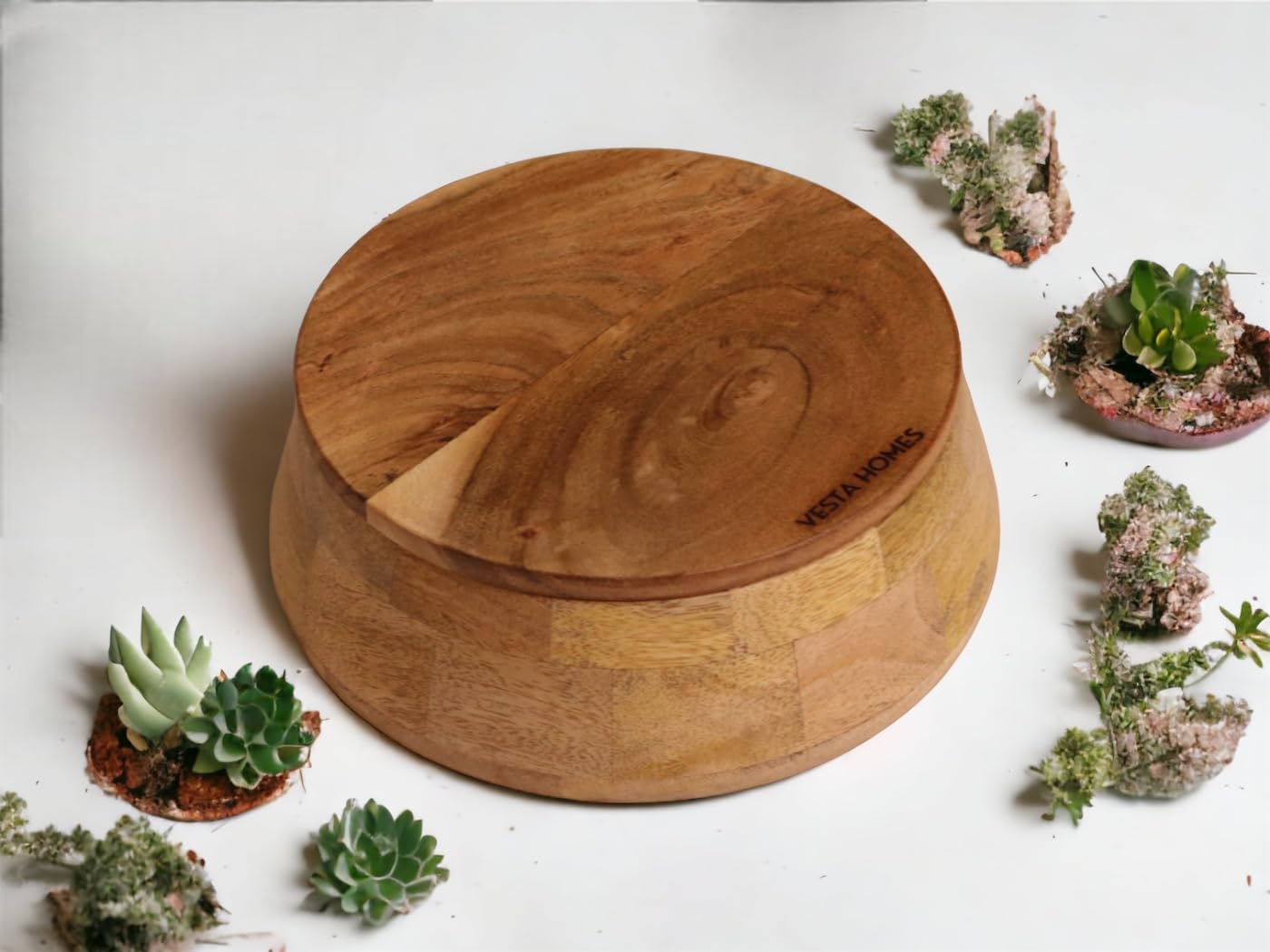 Vesta Homes Wooden Casserole With Lid For Roti, Hot, Masala Box | Serving Bowl For Kitchen And Home | Accessory And Jewellery Bo