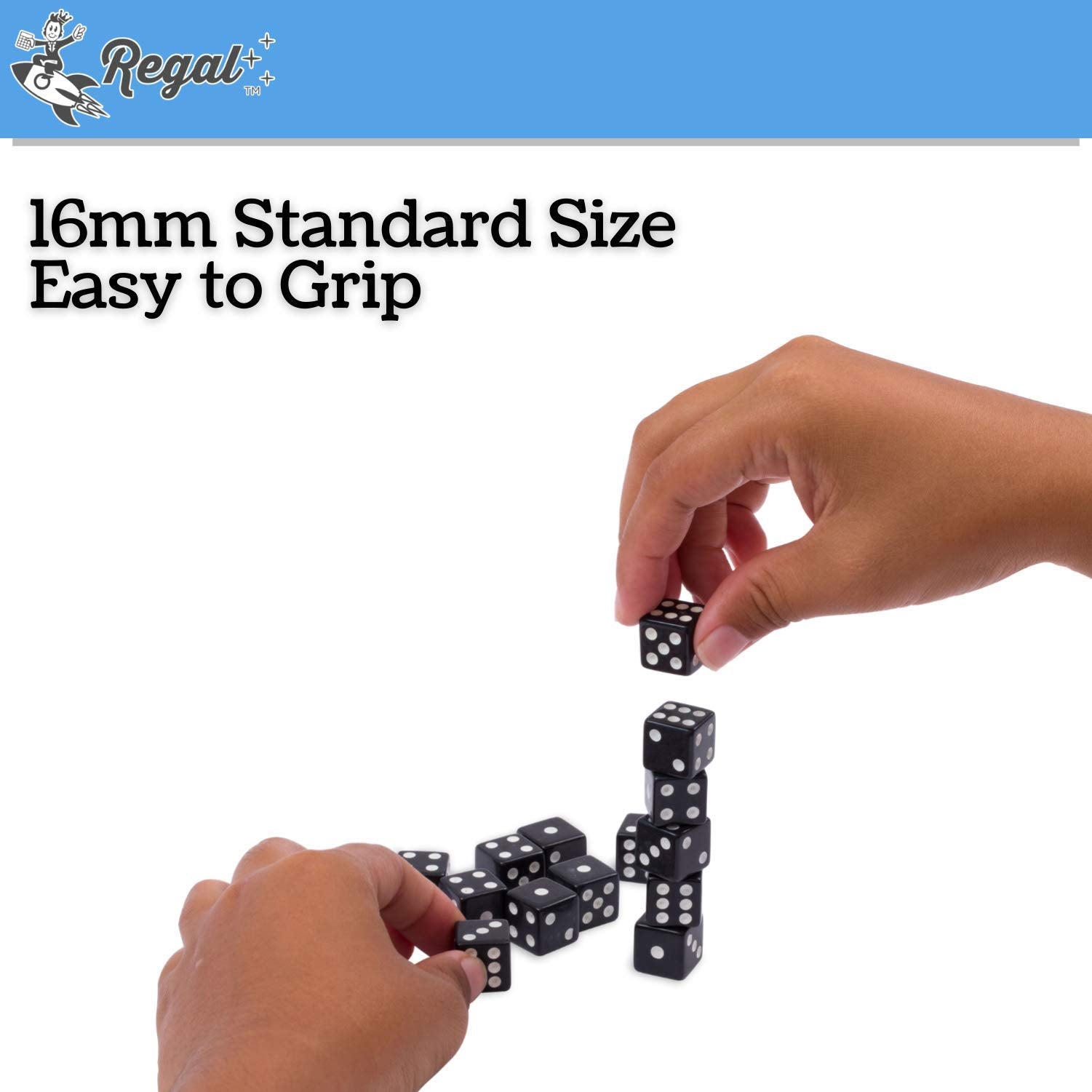 Regal Games - 6-Sided Urea Game Dice Set - Standard 16Mm Size - 50 Count - Black - Perfect For Group Events, Bulk Buying