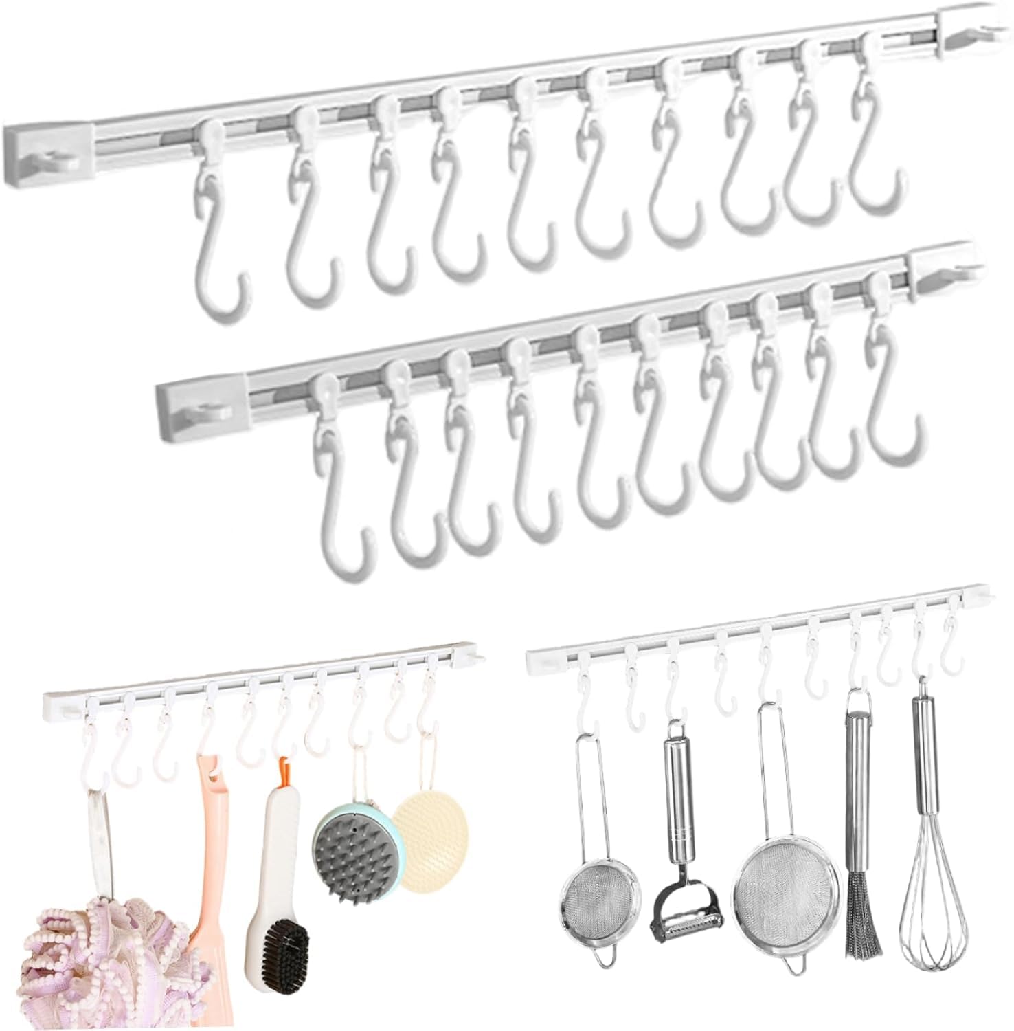 Delzon Hanging Rack Wall Mounted, Cooking Utensil Hanger Sliding Hooks For Spoon, Kitchen Storage Utensil Rack With 12 Hooks