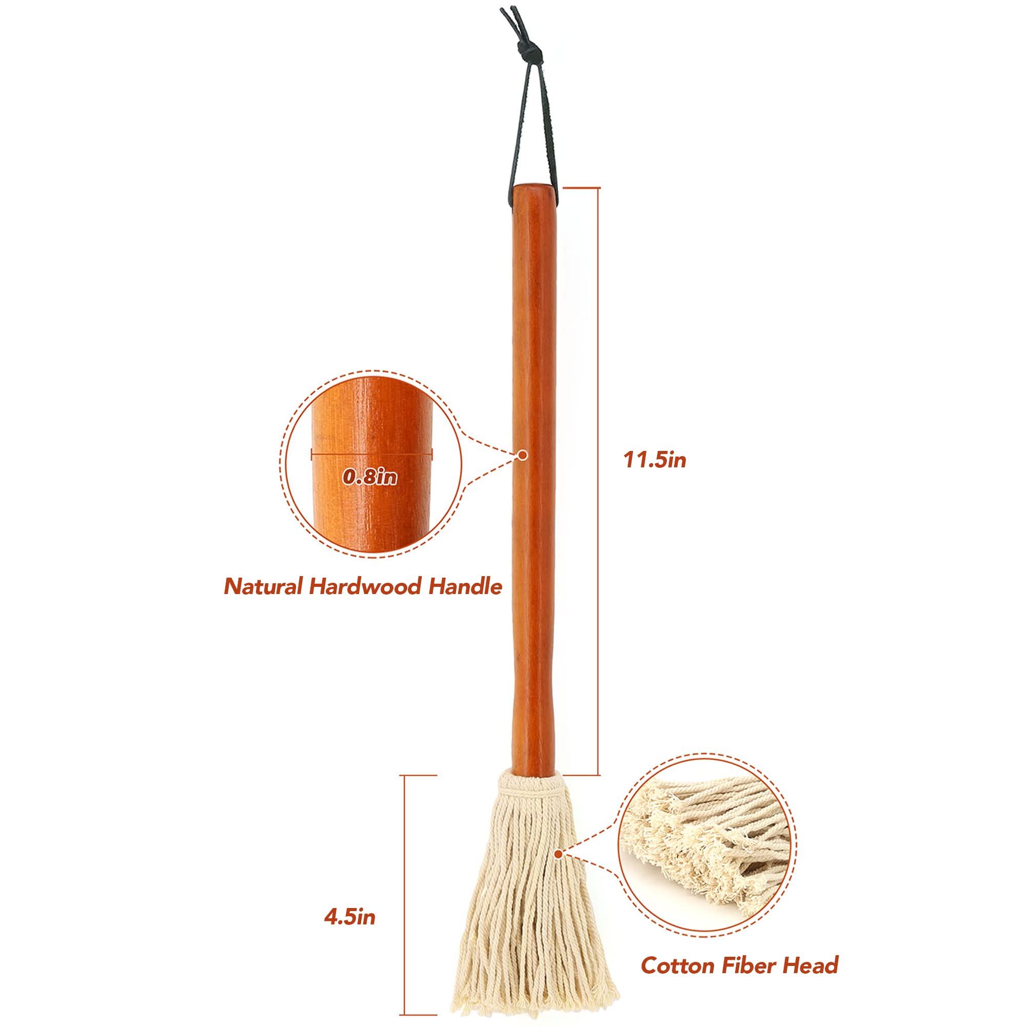 16'' Bbq Sauce Basting Mops & Brushes For Roasting Or Grilling, Apply Barbeque, Marinade Or Glazing, Cotton Fiber Head And Hardw