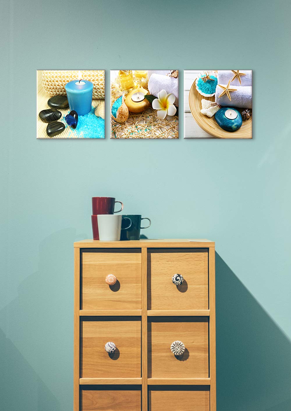 Tekment Spa Wall Art Decor For Bedroom, Sz Still Life Canvas Prints Of Blue Sands, Candles & Stones, Massage Treatment Pictures