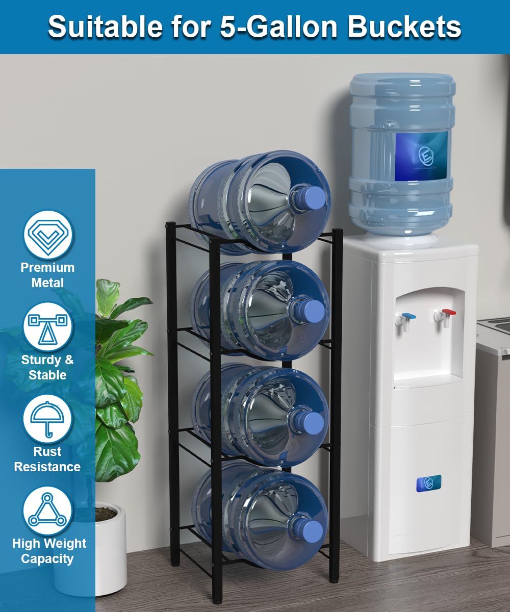 Mocomax 5 Gallon Water Jug Rack, 4 Tier Detachable Water Bottle Holder Storage Organizer Shelf, Heavy Duty Water Jug Dispenser S